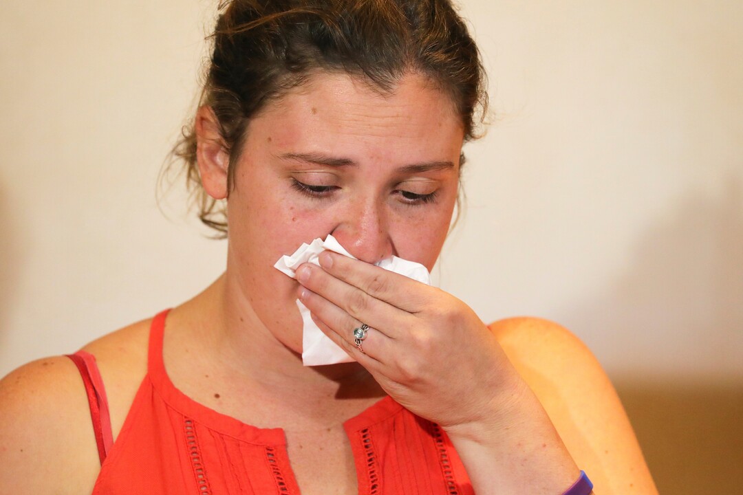 Jessica Black, the mother of Elizabeth "Lizzy" Shelley, speaks with reporters following the sentencing for Alex Whipple Tuesday, Sept. 24, 2019, in Logan, Utah. Whipple, a Utah man who pleaded guilty to killing his 5-year-old niece has been sentenced to life in prison with no chance of parole. The girl's relatives called him a "monster" during an emotional hearing. (AP Photo/Rick Bowmer)