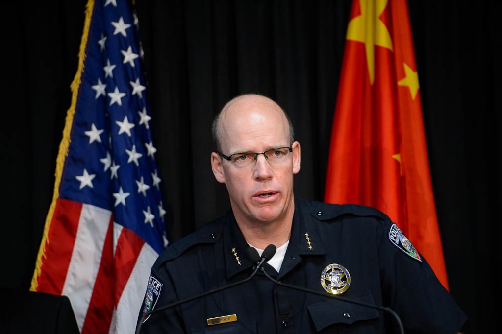 (Trent Nelson | The Salt Lake Tribune) Then-University of Utah Police Chief Dale Brophy speaks at a news conference on Tuesday, Oct. 31, 2017.
