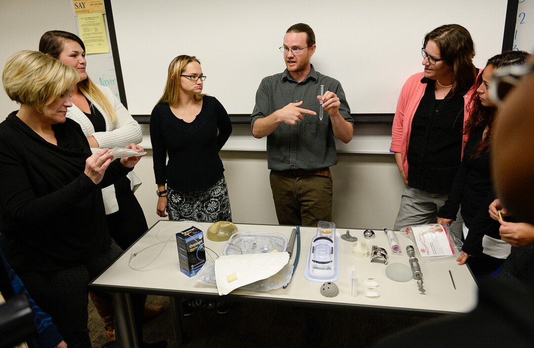 (Francisco Kjolseth  |  The Salt Lake Tribune)  Kevin Buckingham with Nelson Laboratories talks about FDA regulations on medical devices during a class for single mothers participating in the Invest in You Too program, a 13-week course that helps single mothers build skills in medical manufacturing and job readiness to open the doors for employment. Currently, several students in the second cohort who are experiencing intergenerational poverty are taking steps to break the cycle. Some of the students have also experienced homelessness, domestic abuse and drug addiction.