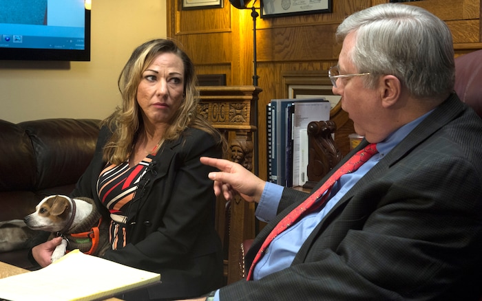 (Rick Egan  |  The Salt Lake Tribune)

Attorney Robert Sykes asked Sydney Kapplan questions about what she saw when Jackie Sanchez was attacked by a police dog, during a media conference. Wednesday, December 6, 2017.


