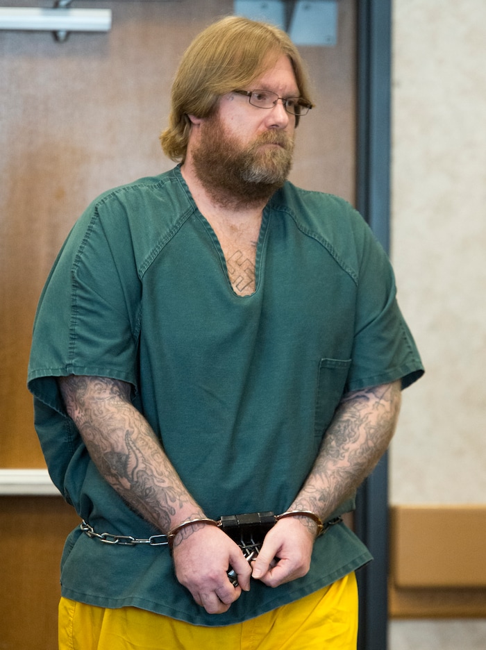 (Rick Egan  |  The Salt Lake Tribune)       Jerrod Baum appears for a hearing in front of Judge Christine Johnson, in the 4th District Court, in Provo, Thursday, April 26, 2018.  Baum is accused of killing 18-year-old Riley Powell and 17-year-old Brelynne “Breezy” Otteson in December and dumping their bodies into an abandoned mine shaft.



