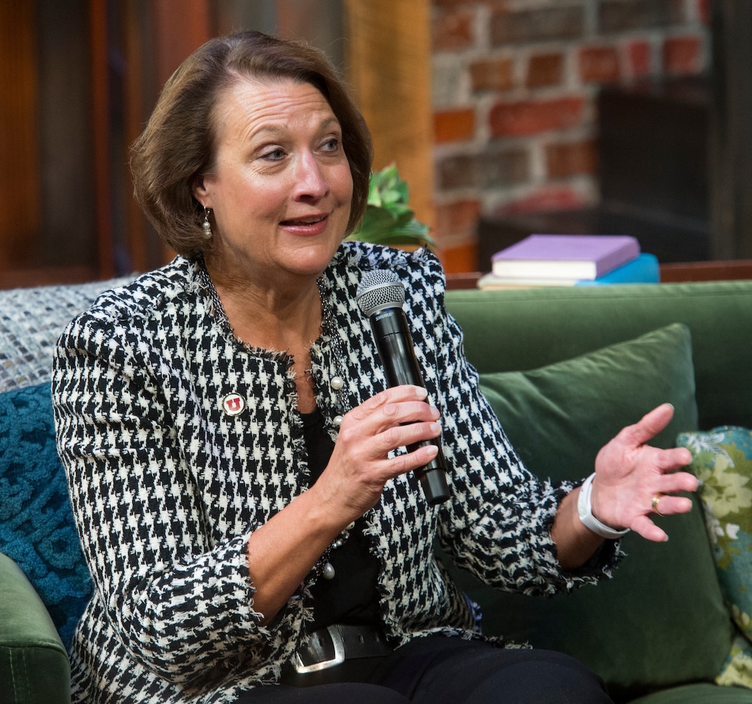 (Rick Egan | The Salt Lake Tribune) Ruth Watkins, president of the University of Utah, makes a comment while participating on a panel with Utah's five female university and college presidents on Thursday, Oct. 4, 2018.