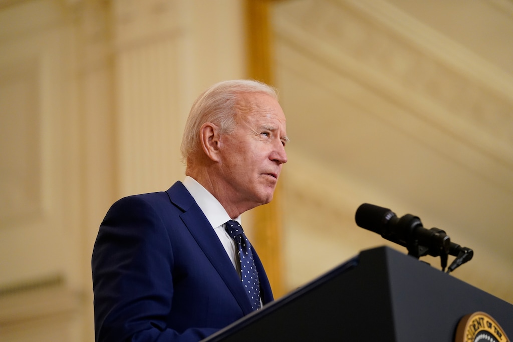 (Andrew Harnik | AP) President Joe Biden speaks in the East Room of the White House, in Washington, Thursday, April 15, 2021.