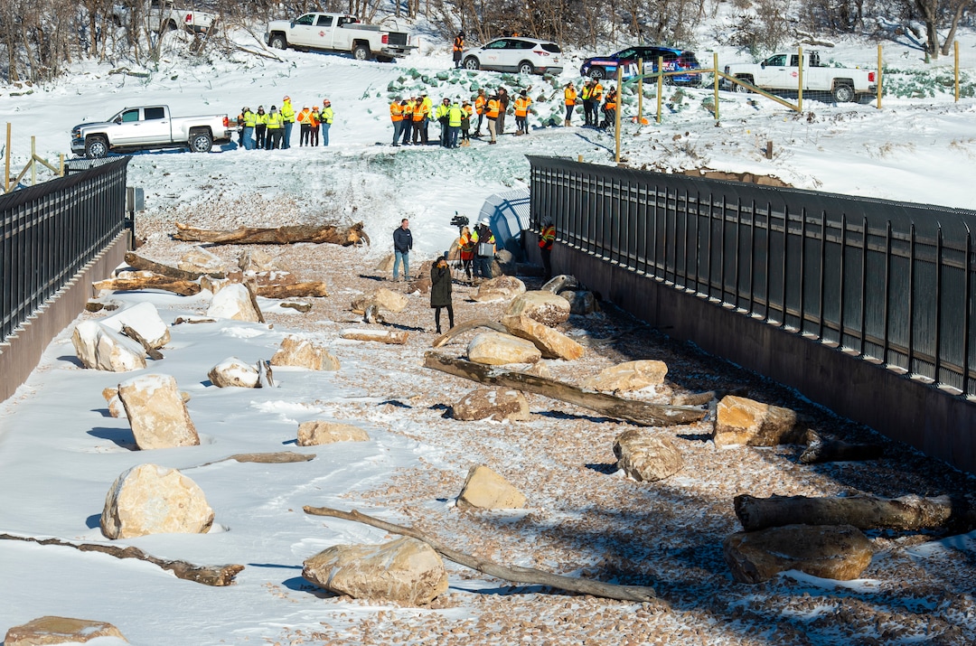 (Rick Egan  |  The Salt Lake Tribune)     UDOT personal and reporters check out the  first overpass for wildlife at the summit of Parleys Canyon crosses I-80 near Exit 140.  Wednesday, Dec. 12, 2018.