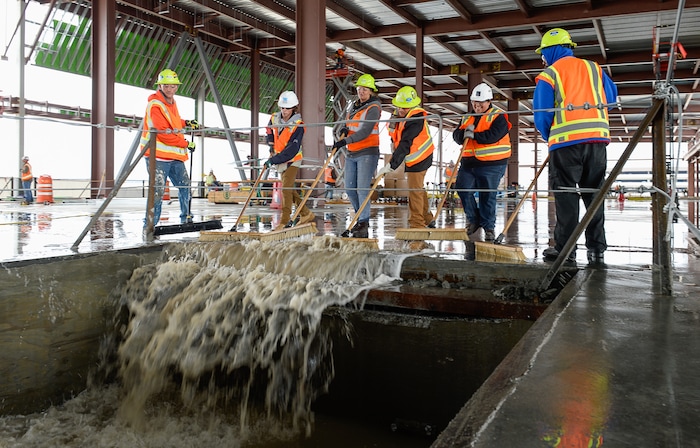 (Francisco Kjolseth  |  The Salt Lake Tribune)  The Salt Lake City Department of Airports gives a tour of the progress being made to replace the three aging terminals with a single central terminal building as crews remove standing water. Over time, the existing terminal, parking garage and concourses will be completely demolished and replaced with an estimated completion date of 2025.
