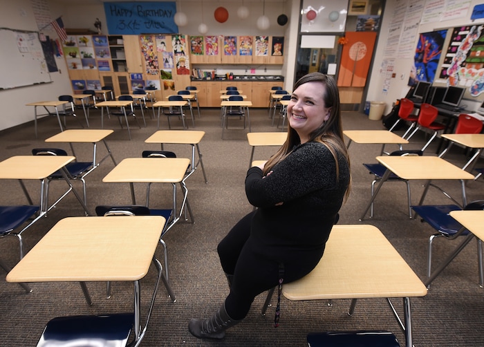 (Francisco Kjolseth  |  The Salt Lake Tribune)  Alyssa Fukuda who teaches Japanese at Granger High School takes a break between periods recently. Alyssa met her husband Masa Fukuda in July of 2015 and they married a few months later. Like her husband they both did a mission in Japan. Masa, an American songwriter, music arranger and director of the One Voice Children's Choir was born in Osaka, Japan and was a music prodigy. 
