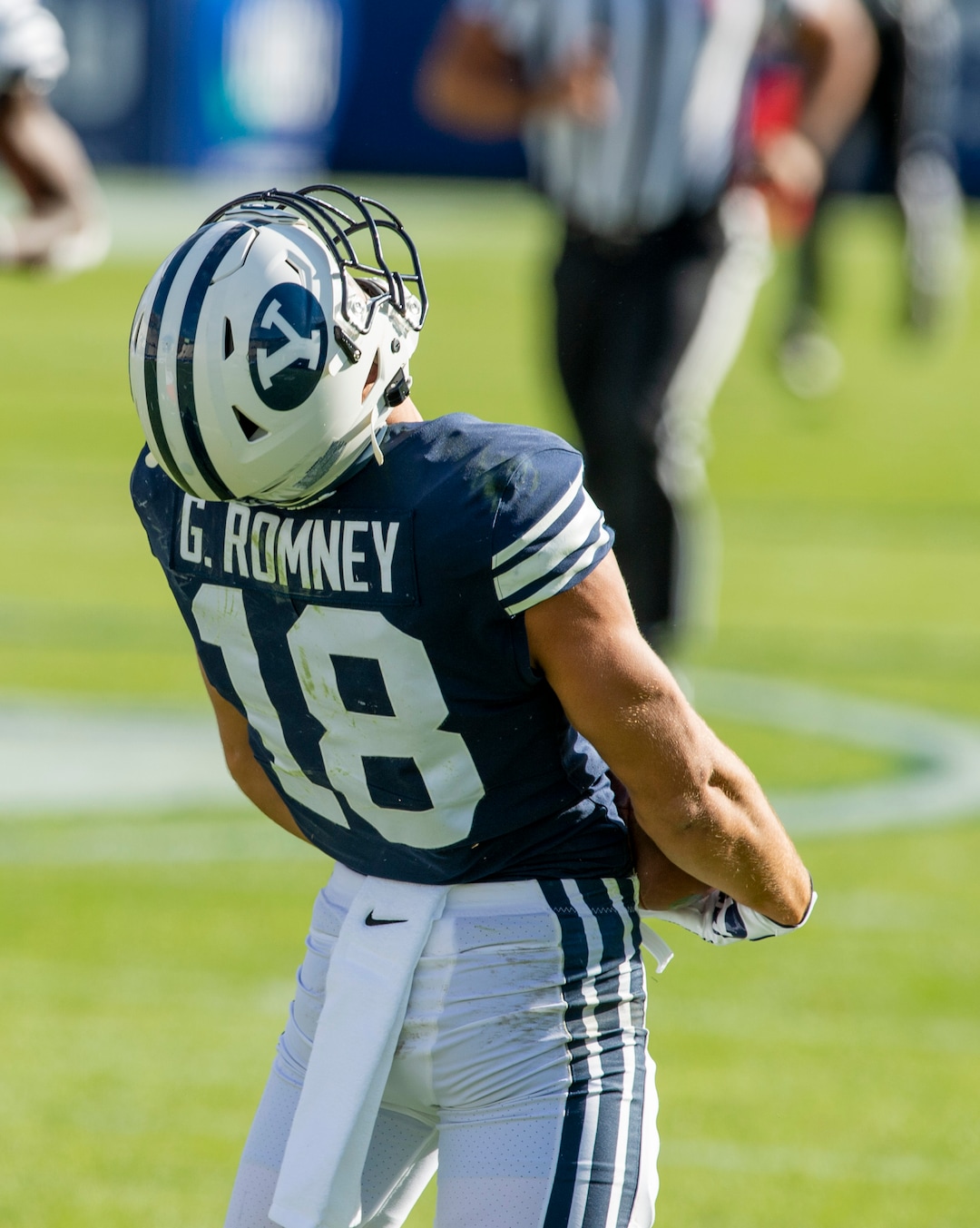 (Rick Egan  |  The Salt Lake Tribune)    Brigham Young Cougars wide receiver Gunner Romney reacts after catching along pass, in football action between the Brigham Young Cougars and the UTSA Roadrunners, at Lavell Edwards stadium, Saturday, Oct. 10, 2020.