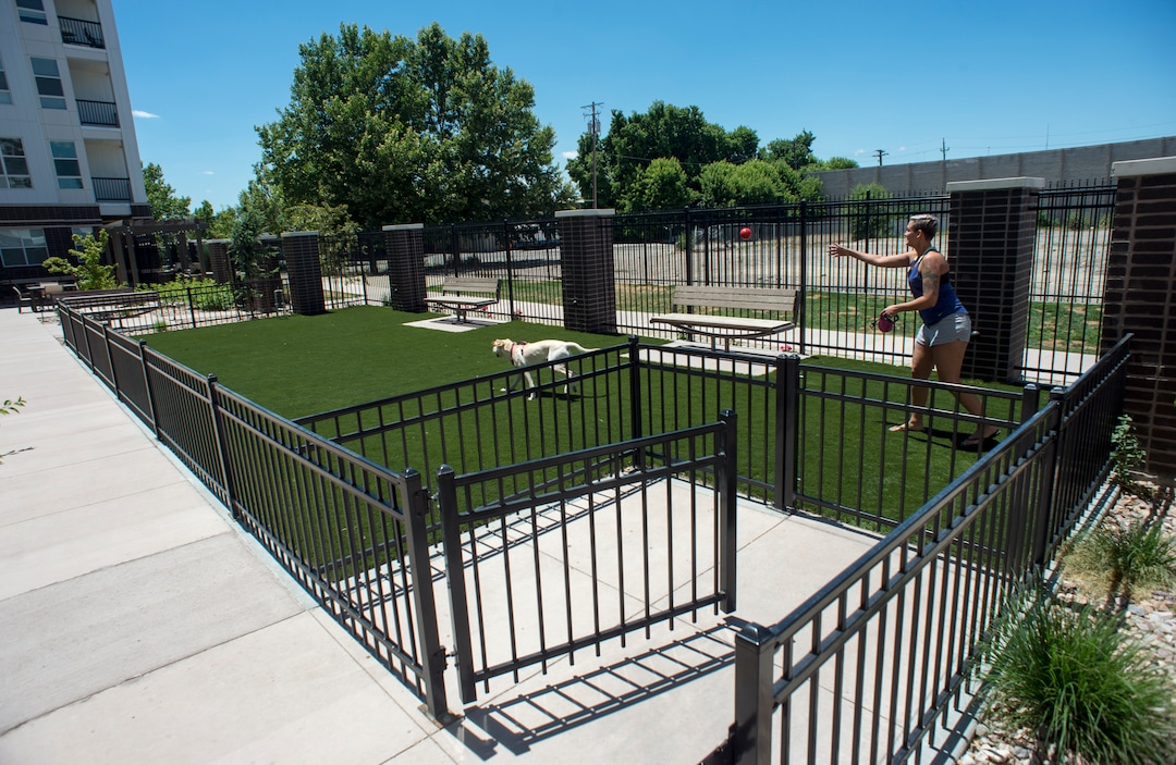 (Rick Egan  |  The Salt Lake Tribune)        Dog park at Alta Gateway Station located at 505 West 100 South, is the first LEED Platinum certification for a multifamily apartment building in Utah. Wednesday, June 20, 2018.