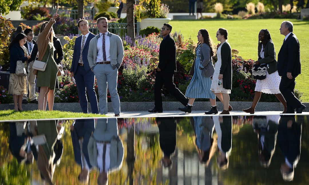 (Francisco Kjolseth  |  The Salt Lake Tribune)  People arrive for the Sunday session of the 189th twice-annual General Conference of The Church of Jesus Christ of Latter-day Saints at the Conference Center in Salt Lake City on Sunday, Oct. 6, 2019.