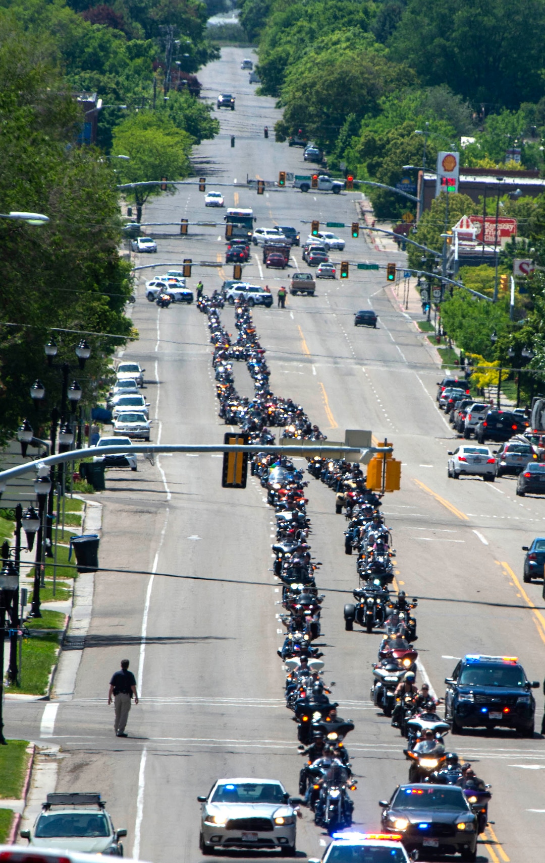 (Rick Egan  |  The Salt Lake Tribune)    motorcycles lead the funeral procession for five-year-old Elizabeth Shelley from the Funeral Home to the Logan Cemetery. Elizabeth was allegedly killed by her uncle in Logan last week. Tuesday, June 4, 2019.