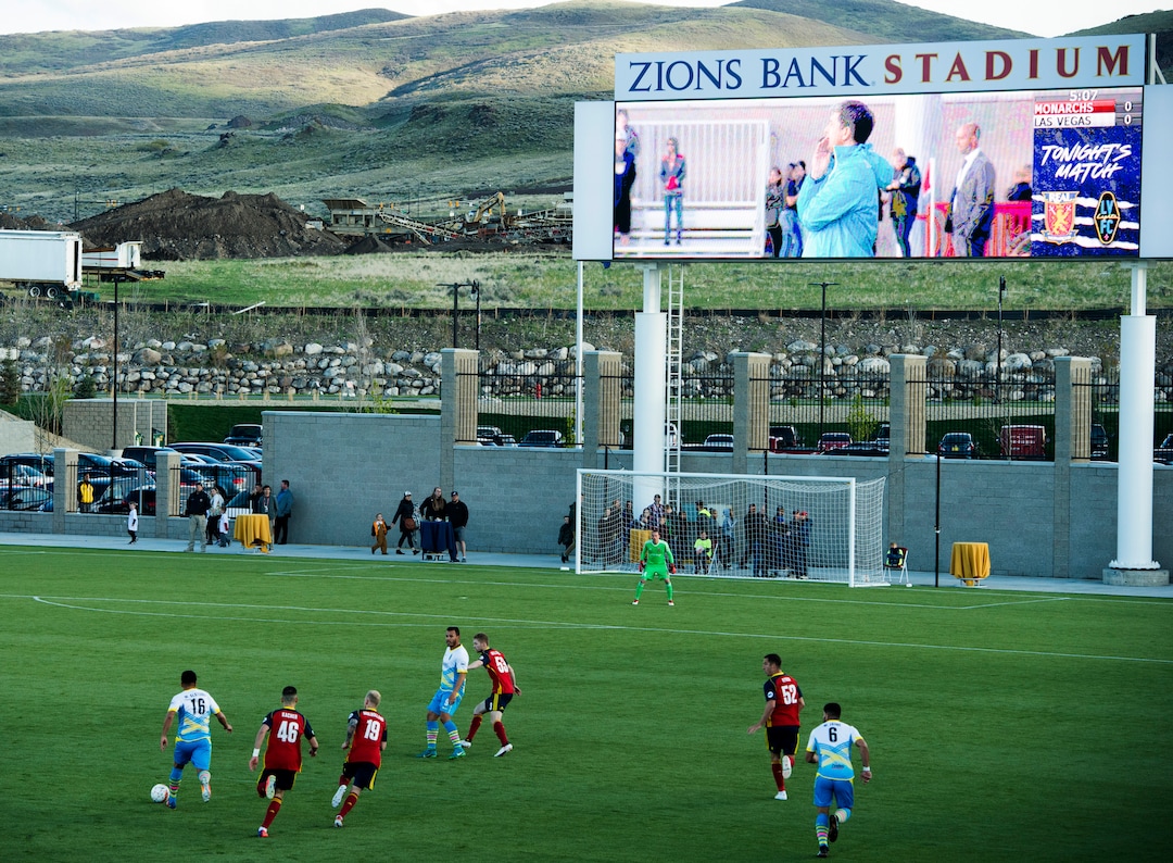 (Rick Egan  |  The Salt Lake Tribune)      The Real Monarchs play the Las Vegas Lights FC at the new Zions Bank Stadium in, Herriman, Monday, April 30, 2018.