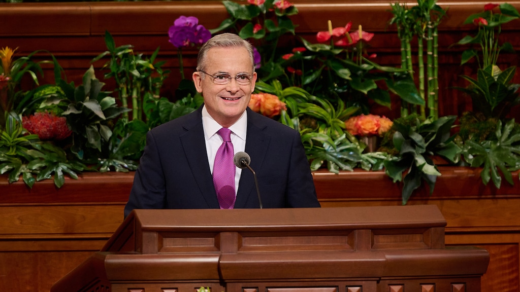 (The Church of Jesus Christ of Latter-day Saints) Apostle Patrick Kearon speaks at General Conference on Sunday, April 7, 2024.