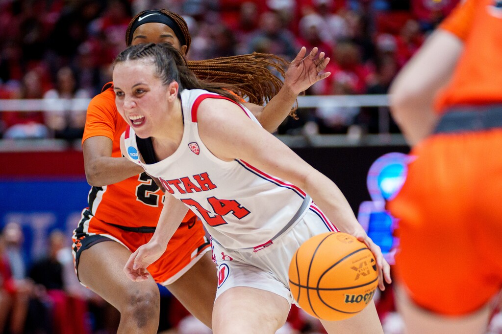 (Trent Nelson  |  The Salt Lake Tribune) Utah Utes guard Kennady McQueen (24) as Utah hosts Princeton, NCAA basketball in Salt Lake City on Sunday, March 19, 2023.