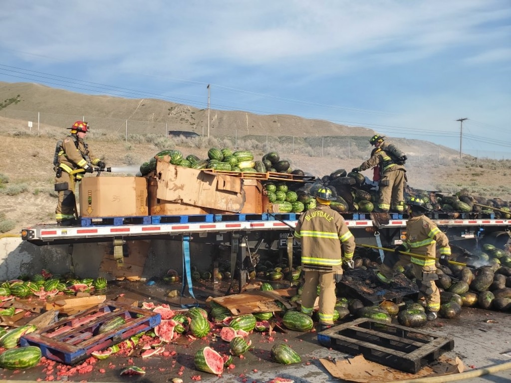(Courtesy of the Utah Highway Patrol) Burning watermelons led to traffic delays on I-15 on Friday.