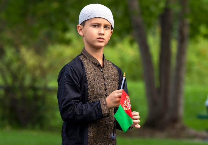 (Rick Egan | The Salt Lake Tribune) 
Muhammad-Ali Mustafawi gathers at Murray Park for a prayer vigil in honor of UtahÕs Afghan refugees, onSaturday, Aug. 21, 2021.