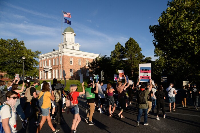 (Francisco Kjolseth  |  The Salt Lake Tribune) Protesters march from the Utah Capitol to rally against police brutality on Friday, June 26, 2020.