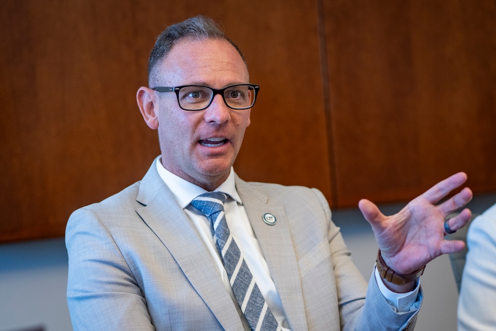 (Rick Egan | The Salt Lake Tribune) Jordon Sharp, vice president of marketing & communication at Utah Tech University, pictured on Wednesday, May 21, 2025. Sharp is now leaving the school.