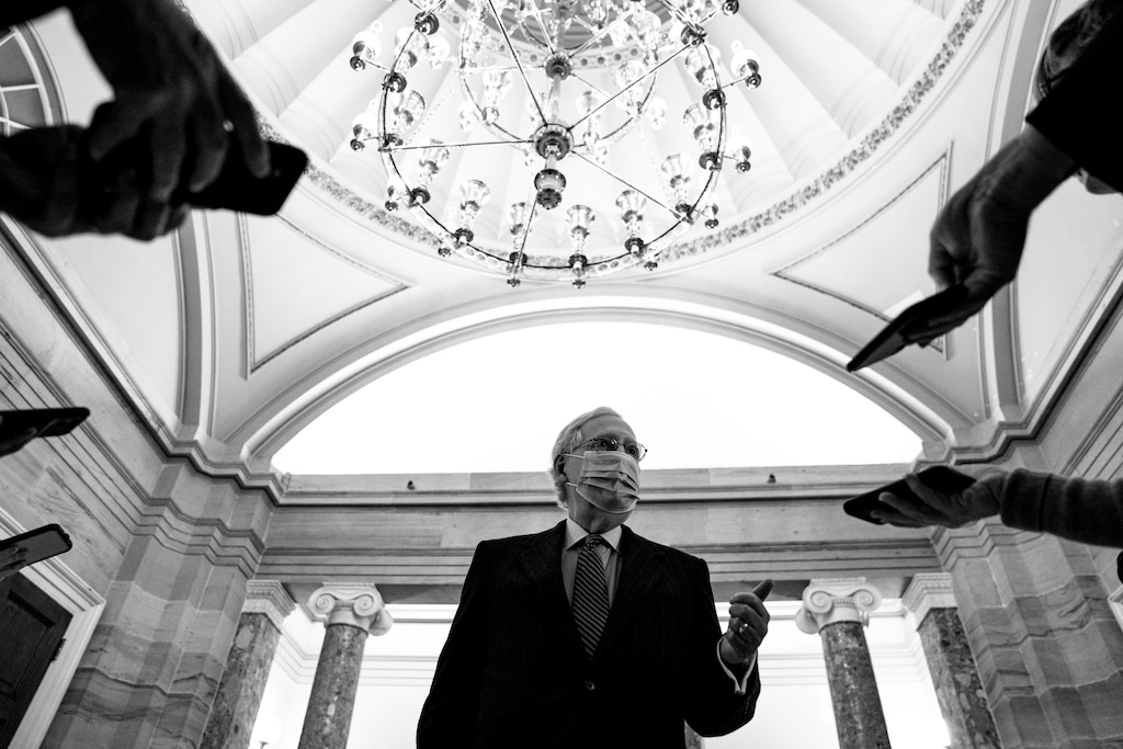 (Anna Moneymaker | The New York Times)
Senate Majority Leader Mitch McConnell (R-Ky.) in the Capitol building in Washington, Dec. 15, 2020. New York Times columnist Ross Douthat writes about "why the Republican leader should be tempted by the Senate's opportunity to bar Trump from running for president again."