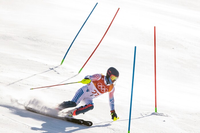 (Chris Detrick  |  The Salt Lake Tribune)  USA's Ted Ligety competes in the Men's Alpine Combined at Jeongseon Alpine Centre during the Pyeongchang 2018 Winter Olympics Tuesday, February 13, 2018.  Ligety finished in 5th place with a time of 2:07.97.