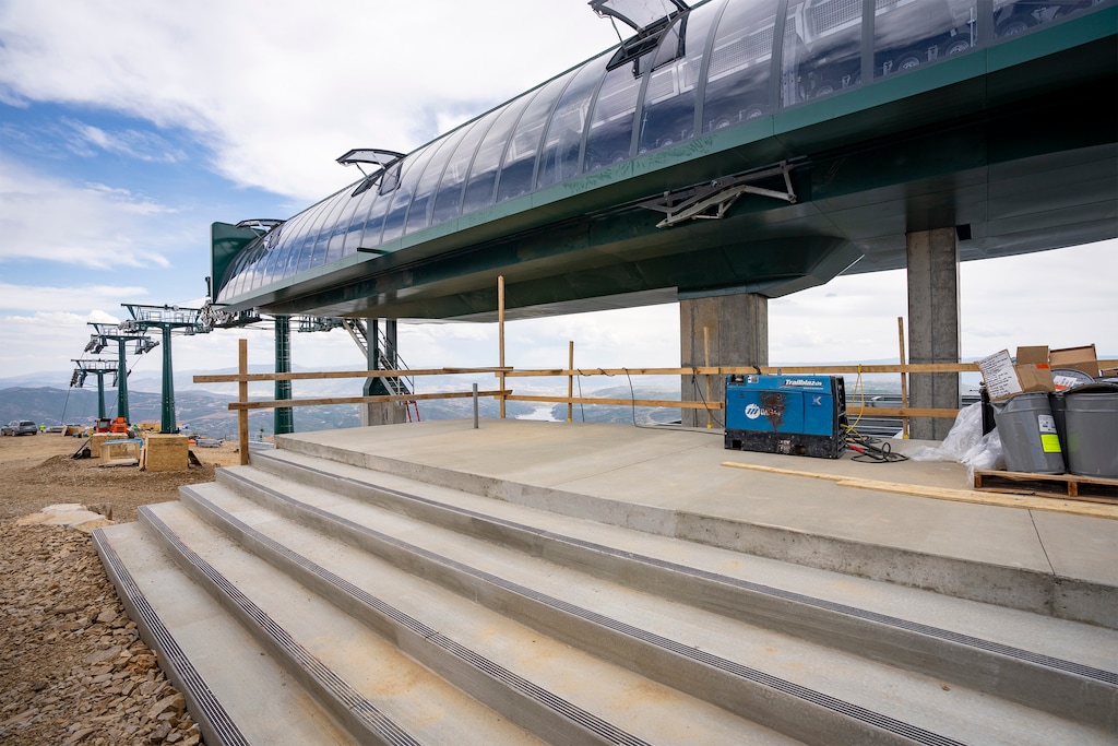 (Rick Egan | The Salt Lake Tribune) Construction of the mid-station for the East Village Express gondola continues on top of Big Dutch at Deer Valley Resort, on Thursday, Sept. 4, 2025.