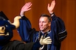 (Rick Egan | The Salt Lake Tribune) Utah State University President Brad Mortensen does motions to "The Scotsman" during his inauguration ceremony at the Wanlass Performance Hall on Friday, Jan 16, 2026.

