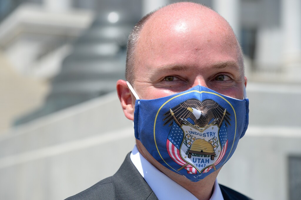 (Francisco Kjolseth | Tribune file photo) Lt. Gov Spencer Cox, is pictured by the front steps of the Utah Capitol on Tuesday, July 7, 2020, following his win in the Republican primary race for Utah governor over former Utah Gov. Jon Huntsman. Cox refuses to say whether he agrees with Gov. Gary Herbert that there should be no statewide mask mandate or whether he believes there should be such a requirement.