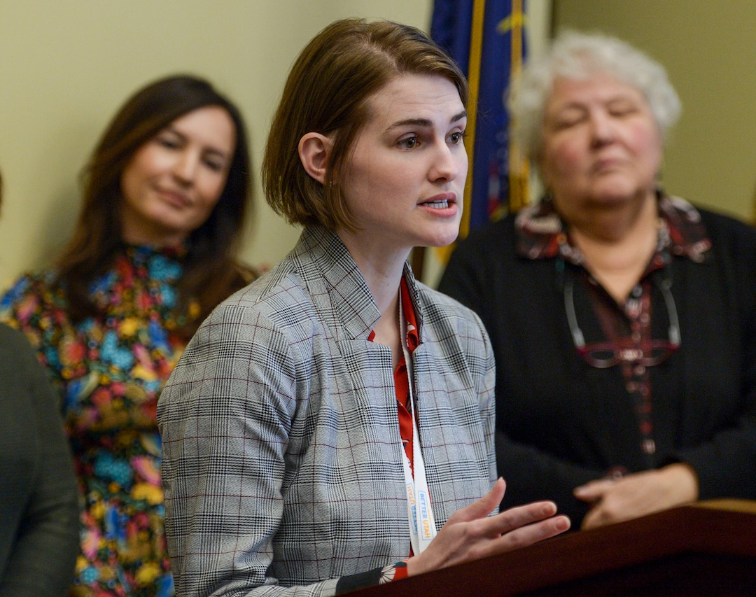 (Leah Hogsten  |  The Salt Lake Tribune)  l-r Marina Lowe, with ACLU of Utah , Lauren Simpson with Alliance for a Better Utah and Karrie Galloway, President and CEO for Planned Parenthood of Utah discuss the 2020 Utah Reproductive Rights Polling data results of a Utah-specific poll on the issues of sex education, contraceptive access and abortion, Feb. 24, 2020.