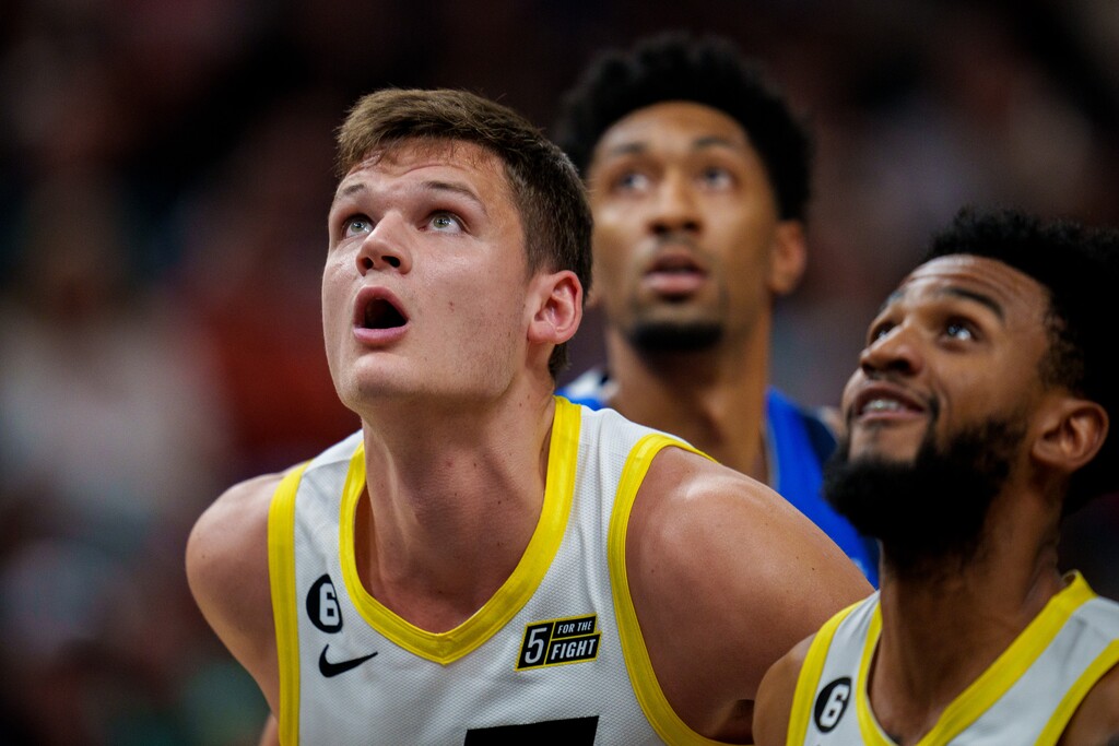 (Trent Nelson  |  The Salt Lake Tribune) Utah Jazz center Walker Kessler (24) as the Utah Jazz host the Dallas Mavericks, NBA preseason basketball in Salt Lake City on Friday, Oct. 14, 2022.