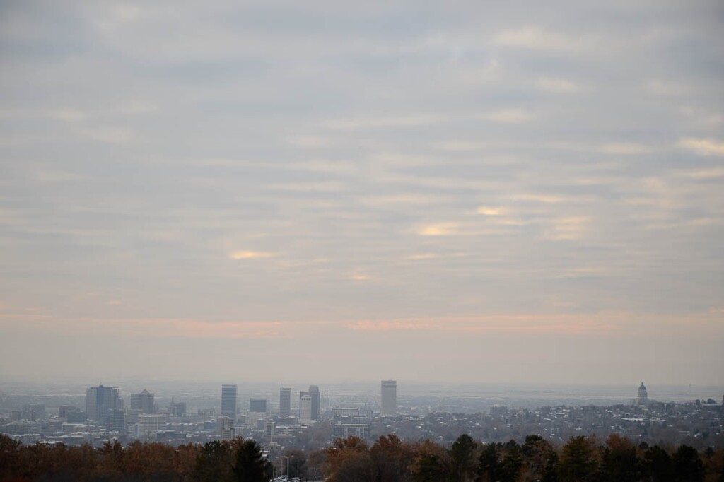 (Trent Nelson | The Salt Lake Tribune)  The Salt Lake City skyline on a hazy day, Thursday Dec. 6, 2018.