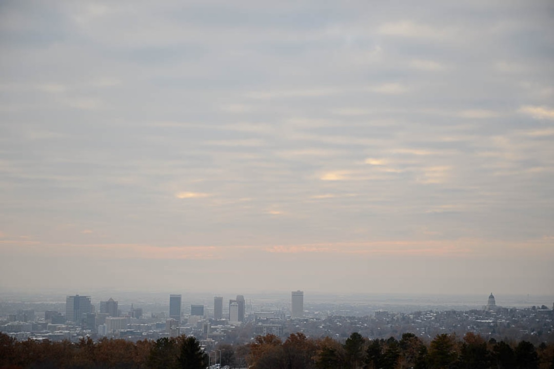 (Trent Nelson | The Salt Lake Tribune)  The Salt Lake City skyline on a hazy day, Thursday Dec. 6, 2018.