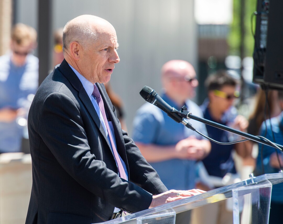 (Rick Egan  |  The Salt Lake Tribune)      Harris Simmons, board chair, Shelter the Homeless, says a few words at the ribbon cutting ceremony for the Geraldine E. King Women's Resource Center, one of three new shelters that will replace the Road Home. Friday, June 21, 2019.