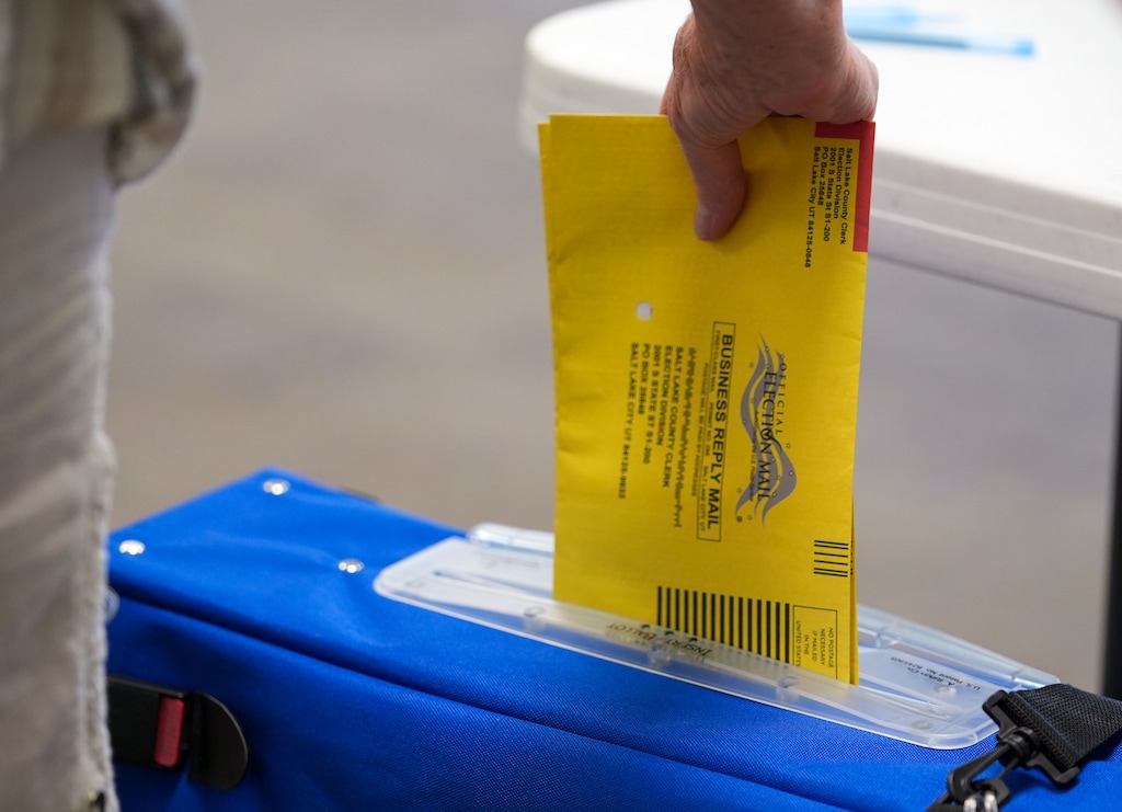(Chris Samuels | The Salt Lake Tribune) Ballots are dropped off at the Sandy Library, Tuesday, Aug. 12, 2025.