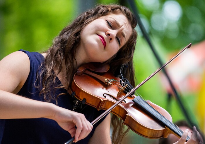 (Rick Egan | The Salt Lake Tribune) , Rebecca Lomnicky plays fiddle with the The Fire, at the Payson Scottish Festival, on Saturday, July 9, 2022.

