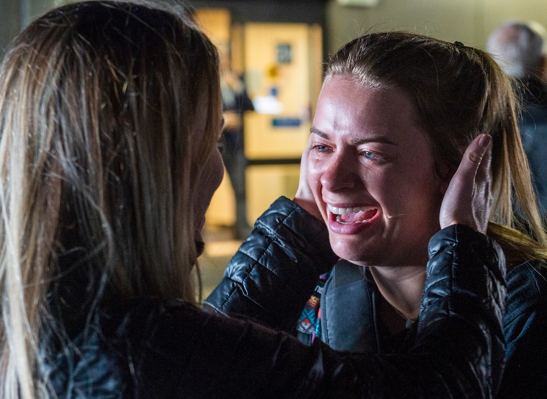 (Rick Egan  |  The Salt Lake Tribune)     Sister Halle Ross hugs her mother, Misty Ross, as she returns from her mission in the Philippines, at the Salt Lake City International Airport, Sunday, March 22, 2020.