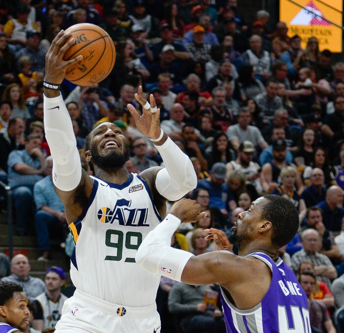 (Francisco Kjolseth  |  The Salt Lake Tribune)  Utah Jazz forward Jae Crowder (99) as the Utah Jazz host the Sacramento Kings in their NBA game at Vivint Smart Home Arena Friday, April 5, 2019, in Salt Lake City.