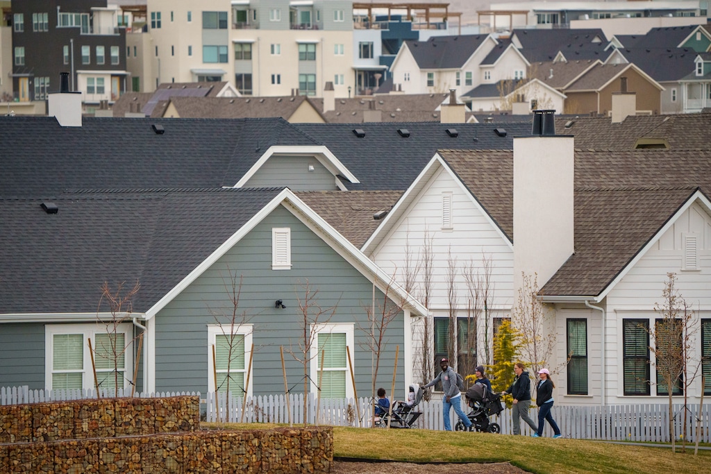 (Trent Nelson  |  The Salt Lake Tribune) People recreate along Daybreak's Oquirrh Lake in South Jordan on Thursday, April 4, 2024. Salt Lake County property owners will likely see a budget-neutral outcome on their tax bill this year when comparing to last year's certified tax rates.