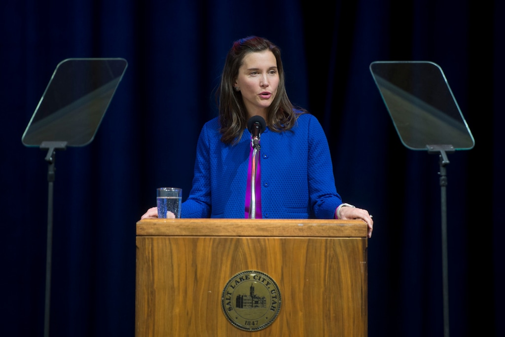 (Jeremy Harmon  |  Tribune file photo) Salt Lake City Mayor Erin Mendenhall gives her first State of the City Address, March 3, 2020.