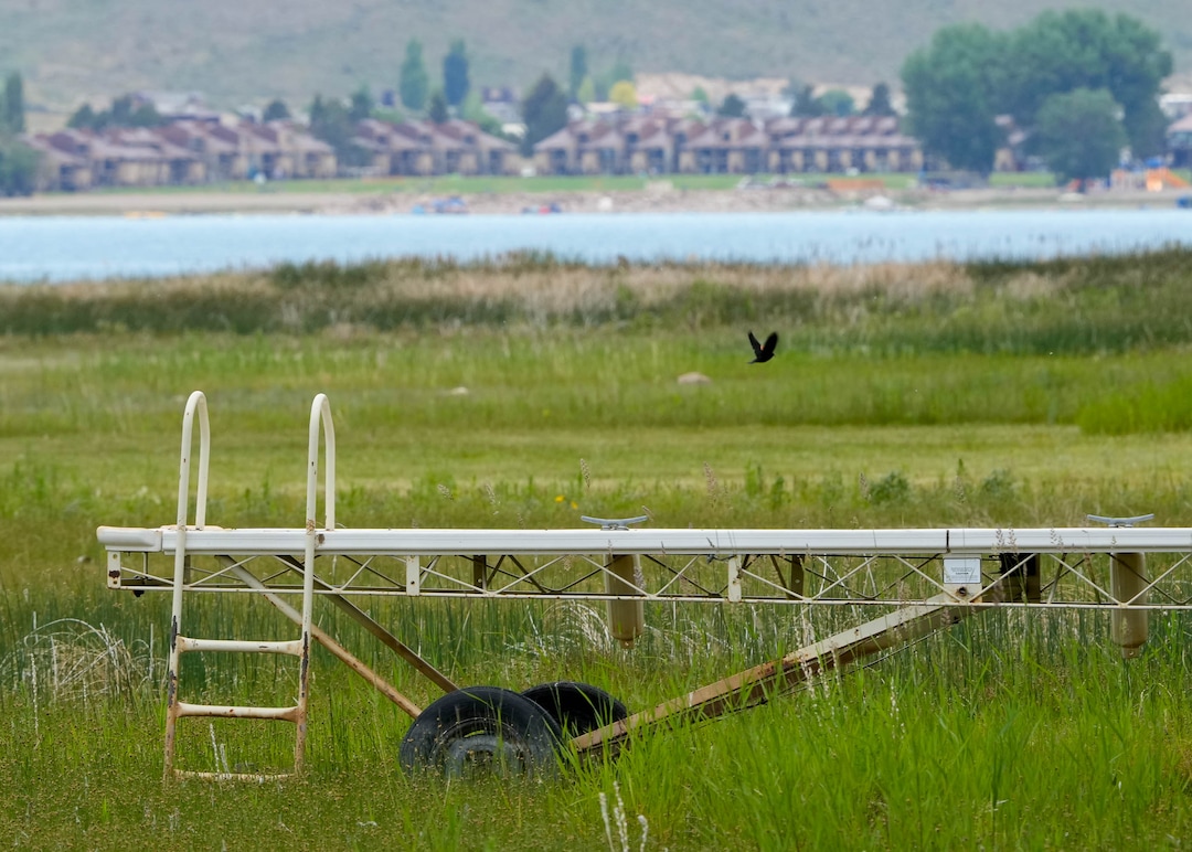 (Francisco Kjolseth | The Salt Lake Tribune) A dock sits idle far from the shore of Bear Lake on Thursday, June 30, 2022. A new study is out showing the economic contributions of Bear Lake, underscoring the need to keep the lake healthy.