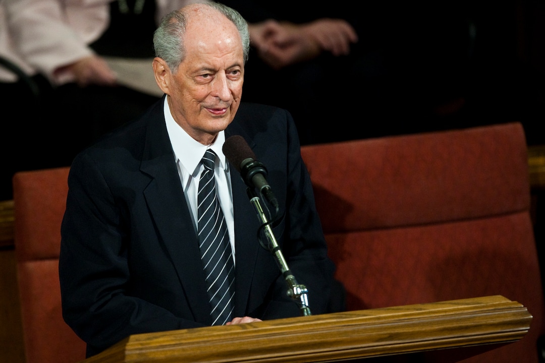 (Chris Detrick  | The Salt Lake Tribune)  Elder Robert D. Hales speaks during the funeral service for Arnold Friberg at the Assembly Hall on Temple Square Saturday, July 10, 2010.