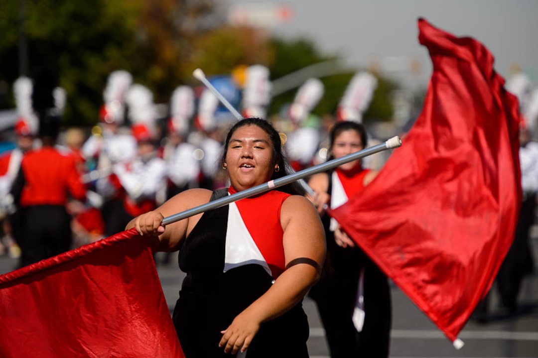 (Trent Nelson | The Salt Lake Tribune)  The Days of '47 Parade in Salt Lake City, Tuesday July 24, 2018. Park City High School's marching band.
