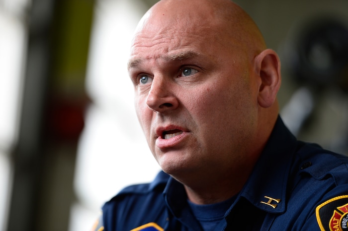 (Scott Sommerdorf | The Salt Lake Tribune)
Capt. Mike Stevens speaks during an interview at Fire Station 12 near the Salt Lake International Airport, Thursday, May 10, 2018.
Stevens was once suicidal, a reaction to accumulated traumas he had witnessed on the job. He's now pushing other first responders to consider their mental health.