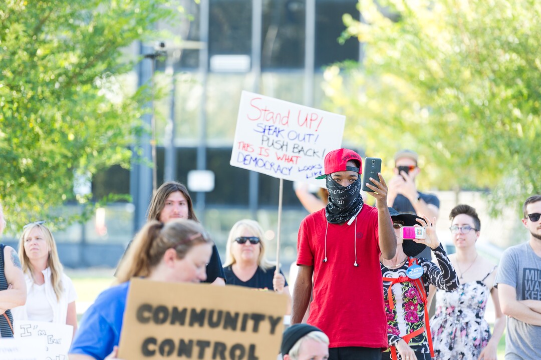 (Alex Gallivan | Special to the Tribune) People protest at an Emergency Rally hosted by Utah Against Police Brutality, in response to the arrest of U of U nurse Alex Wubbels. Wubbels was arrested by SLCPD Detective Jeff Payne after she refused to take blood from an unconscious patient, which is against hospital policy.