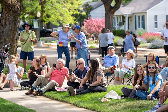 (Rick Egan | The Salt Lake Tribune)  The crowd claps along to Pamela Lind and  Almost Country, at the Heart & Soul Music Stroll, in Sugar House, on Saturday, June 10, 2023.