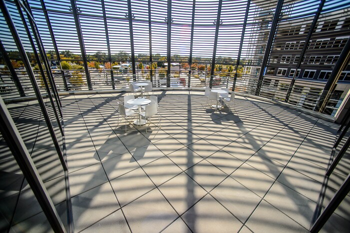 (Trent Nelson  |  The Salt Lake Tribune) An outdoor patio at the West Valley City police department's new offices at the Fairbourne City Center on Tuesday Oct. 15, 2019.