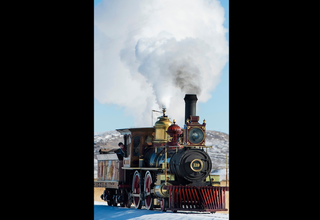 (Rick Egan | The Salt Lake Tribune) The 119 Steam Engine chugs down the track at the Golden Spike National Historical Park during one of the winter steam locomotive demonstrations, on Tuesday, Dec. 29, 2020.