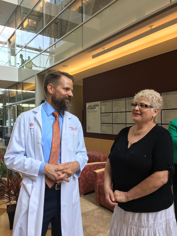 (Courtesy of John A. Moran Eye Center)  Jeff Pettey, an ophthalmologist at the John A. Moran Eye Center, and Nina Waters spoke Wednesday in Salt Lake City on the need for eye protection when viewing the solar eclipse, which will be visible across the West on Aug. 21.