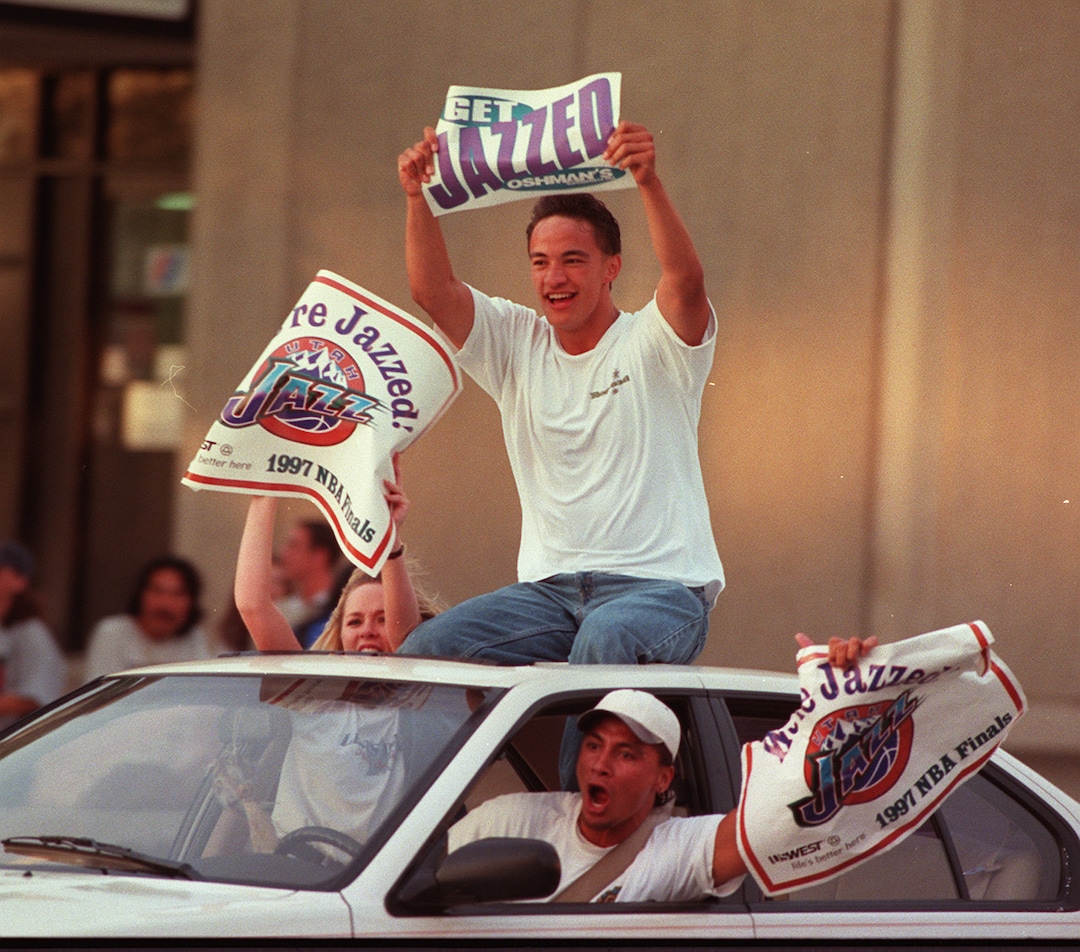 (Tribune file photo) Fans celebrate during the 1997 NBA finals.
