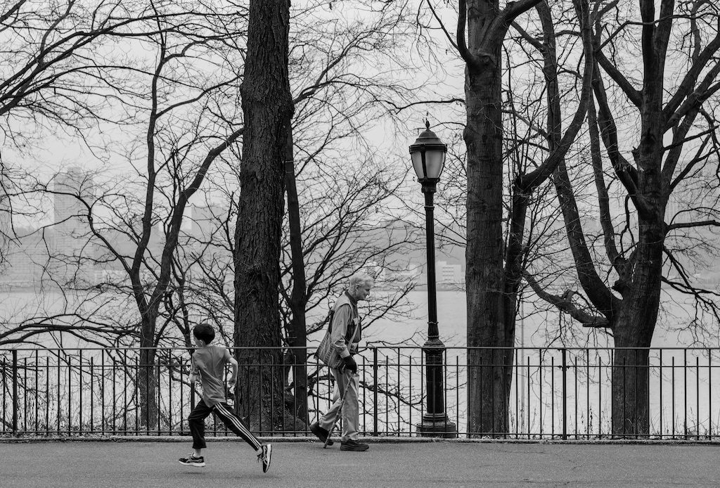 (Damon Winter | The New York Times)  People out for a walk in Riverside Park in New York on Friday, March 20, 2020.