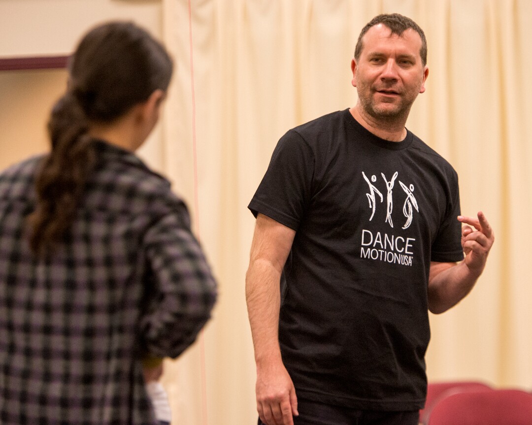 (Rick Egan  |  The Salt Lake Tribune)     Daniel Charon, artistic director with Ririe-Woodbury, works with the dancers as they prepare for their show next week, and  for their upcoming international tour to South Korea and Mongolia. Wednesday, April 18, 2018.
