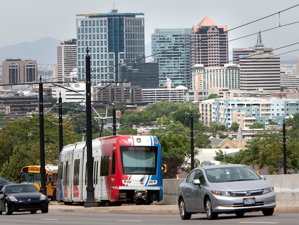(Steve Griffin | The Salt Lake Tribune) Salt Lake City is proposing major improvements to transit, but the city council is unsure how to fund them.


A UTA TRAX train climbs out of downtown Salt Lake City as it heads to the University of Utah in Salt Lake City, Utah Monday June 24, 2013. The Salt Lake Chamber and its Utah Transportation Coalition has released a study on the impact of investing in UtahÕs transportation system.